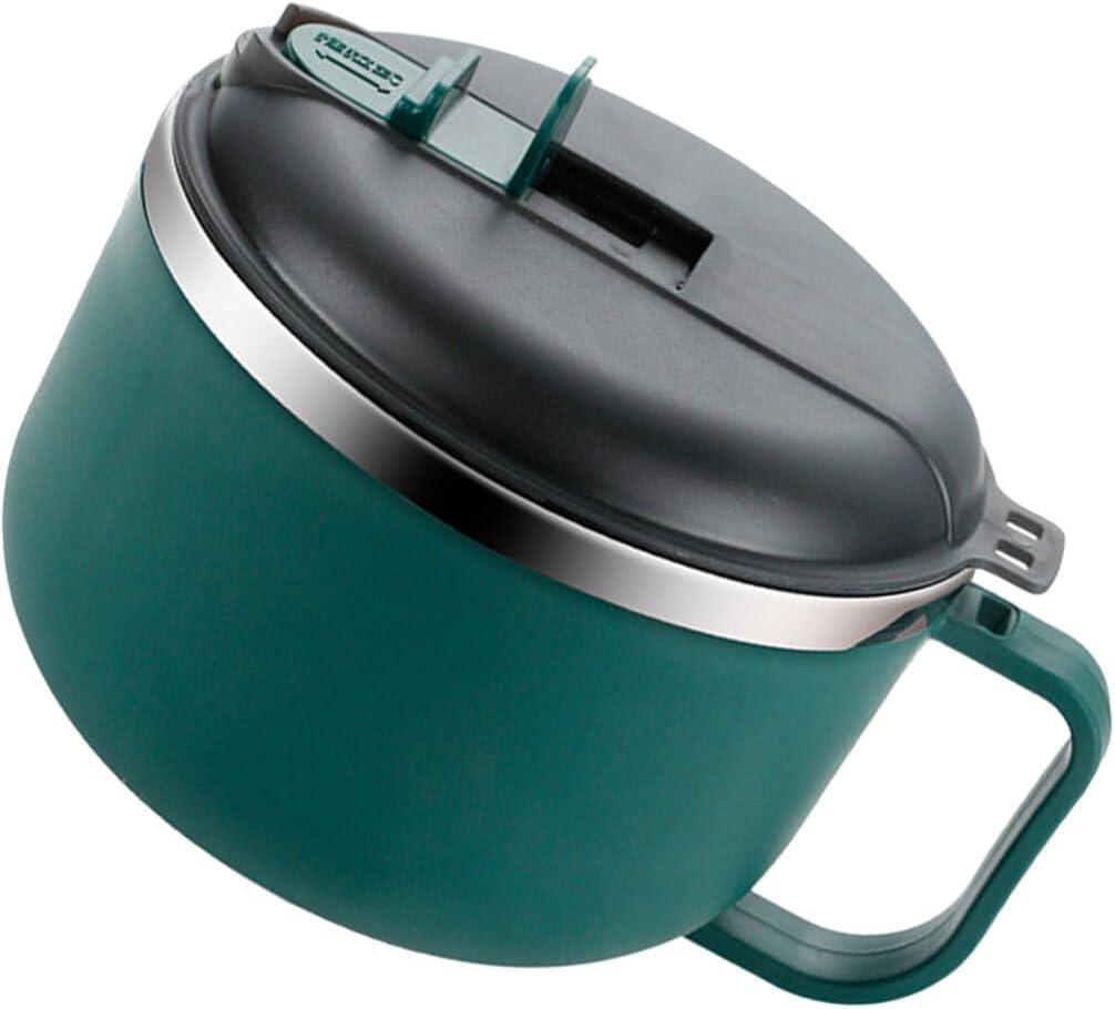 Hemoton 45oz Stainless Steel Bowl Set with Lid & Handle, Microwavable Ramen Bowl with Lid and Vent, Microwave Safe Instant Noodles Soup Bowl, Dorm Essentials (Dark Green)