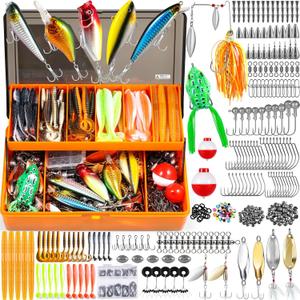 PLUSINNO 353/404 PCS Fishing Lures, Upgrade Fishing Tackle Box with Tackle Included, Crankbaits, Hooks, Weights, Other Accessories, Fishing Lure Bait Gear Equipment Kit Gift for Men Freshwater Bass