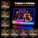 Rechargeable Led Drawing Board for Kids, 11.8*7.9" Dry Erase Board, 4 Modes &7 Colors Glow Doodle Note Board, Include Hanging Chain, 2 Stands, 8 Markers, Spray Bottle, Cleaning Cloth, Kid Girls Gifts
