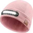 RANCOVY LED Beanie with Light, Unisex USB Rechargeable Headlamp Beanie Flashlight Beanie Hat for Men Women (Pink)