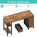 Lufeiya 55 inch Computer Desk with 4 Fabric Drawers & Storage Shelves, Writing Work Study Desk for Home Office Bedroom, Modern Simple Student PC Desks Table, Rustic Brown, 55.1"