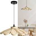 Natural Rattan Pendant Light, Boho Petal Hanging Light Fixture, Ideal for Kitchen, Entryway, Dining Room, Bedroom, Living Room, Easy Assembly (Small)