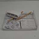 Dish Drying Rack for Kitchen CounterDishes Drainer Racks with Removeable Cutlery Holder and Wood Handle White Metal Strainer Organization for Knives, Spoons, and Forks