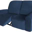 Velvet 6 Pieces Recliner Loveseat Cover Stretch Sofa Slipcover Furniture Protector with Elastic Bottom, Thick Soft Washable (Navy)