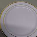 bUCLA 100Pieces Gold Plastic Dinner Plates - 10.25inch White and Gold Plates Disposable for Party - Ideal for Wedding & Daily Use