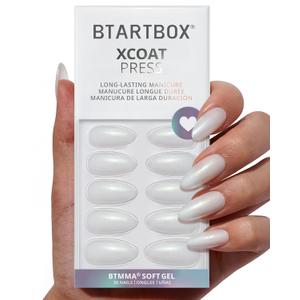 BTArtbox Press On Nails Almond - Lamp-Curable Glitter White Medium Press On Nails with Glue for Women, Semi-Transparent Soft Gel Glue On Nails in 15 Sizes - 30 Stick On Nails Kit, Disco Ball