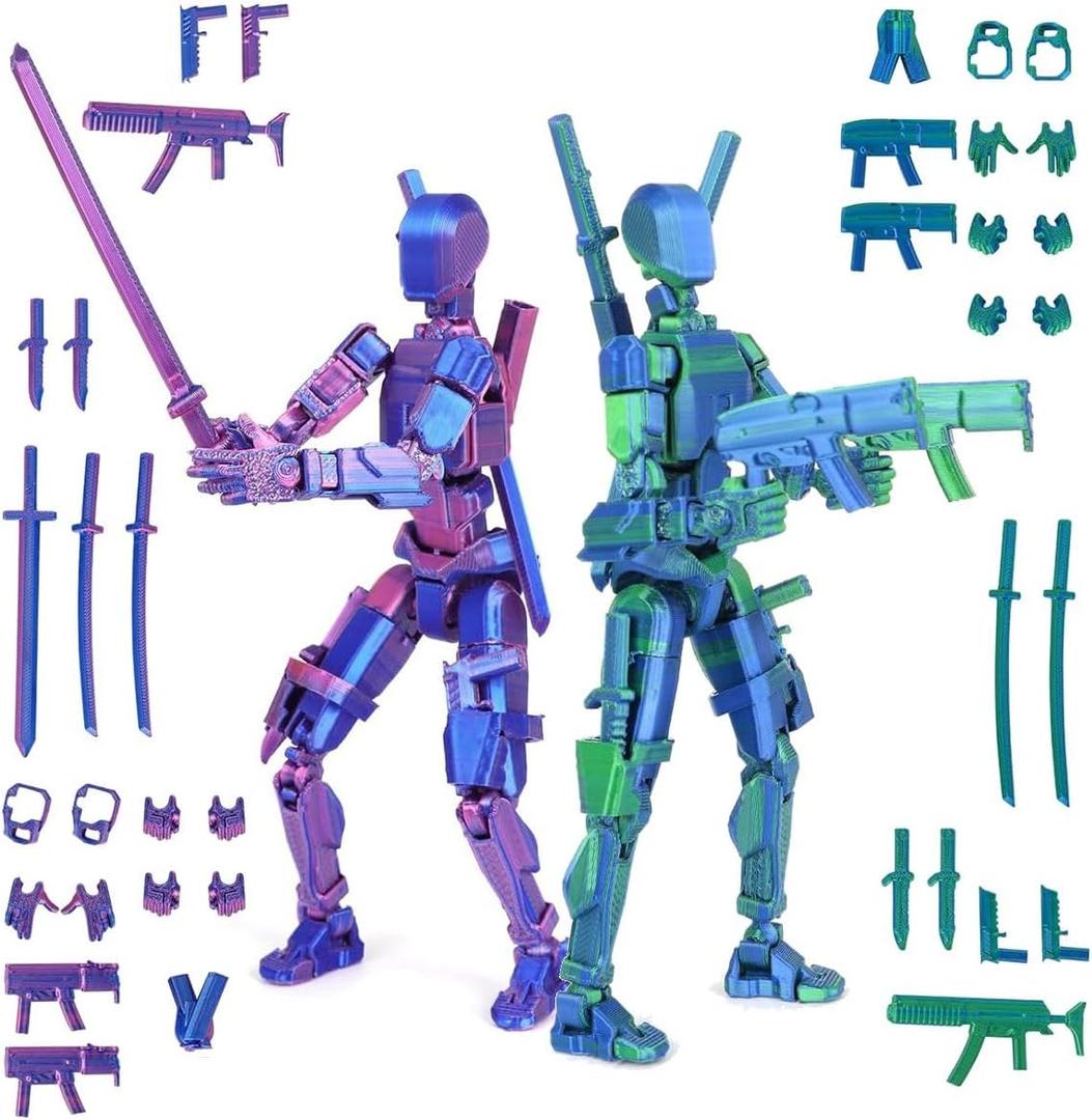 T13 3D Action Figure Set (Assembly Completed), 3D Printed Multi-Jointed, Titan 13 Action Figures, Multi-Articular Lucky Mobile Robot Nova T-13,Desktop Decorations for Game Lovers Toys (Purple/Green)