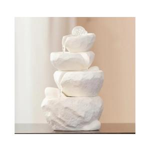Tabletop Desktop Fountain Waterfall Water Feature Ceramic Indoor Fountain Office Home Decoration (White)