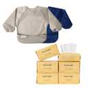 Tiny Twinkle Mess-proof Full Sleeve Bibs-2PK and 100% Cotton Dry Wipes