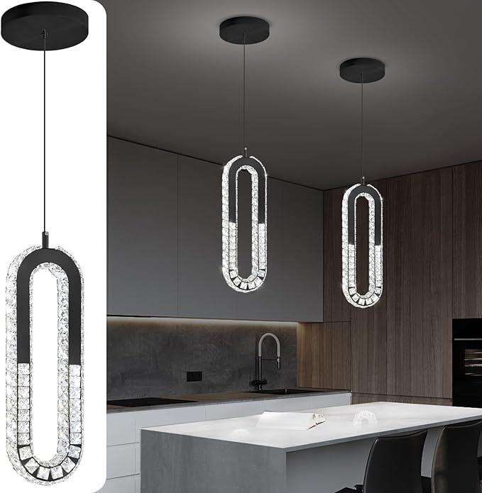 Modern Crystal Chandeliers LED Pendant Lighting Ring Black Flush Mount Ceiling Lights Fixture Mini Chandeliers for Dining Room Kitchen Island Hallway