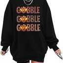 Thanksgiving Shirt Women Funny Turkey Graphic T-Shirt Gobble Gobble Print Shirts Turkey Day Gift Fall Tee Top (Large), Black