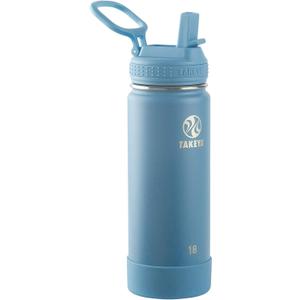 Takeya 18 oz Actives Stainless Steel Water Bottle with Straw Lid Leakproof, Double-Wall Insulated, Keeps Drinks Cold 24 hrs/Hot 12 hrs, BPA-Free, Powder-Coated, Gym & Travel, Bluestone