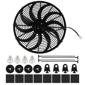 16 inch 16" Universal Slim Fan Push Pull Electric Radiator Cooling 12V Mount Kit, 12V 120W Motor