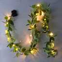Greenery Garland for Mantle with Lights  Battery Operated Vine Garland with Timer, Spring Summer Wedding Holiday Decor