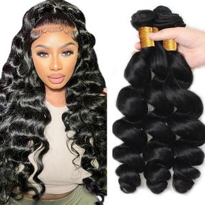 Loose Wave Bundles #1B Natural Black Human Hair Bundles 28 30 32 Inch Double Weft Loose Deep Human Hair Extensions For Women 50g/Bundle Total 150g