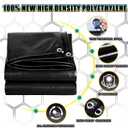 Black Tarp 20x40 Feet, 10 Mil Thick Waterproof Poly Tarps Cover UV Resistant, Rip & Tear Proof with Metal Grommets Every 20 Inches