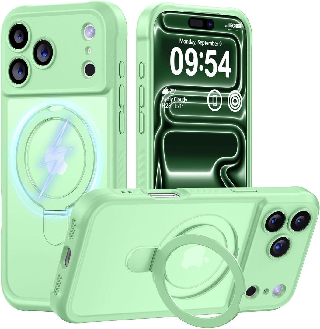 MOCCA Design for iPhone 17 Pro Max Case, Compatible with Magsafe [Premium Invisible Magnetic Ring Stand] [Military Drop Protection] Full Camera Guard Translucent Matte Slim Phone Cover, Matcha Green