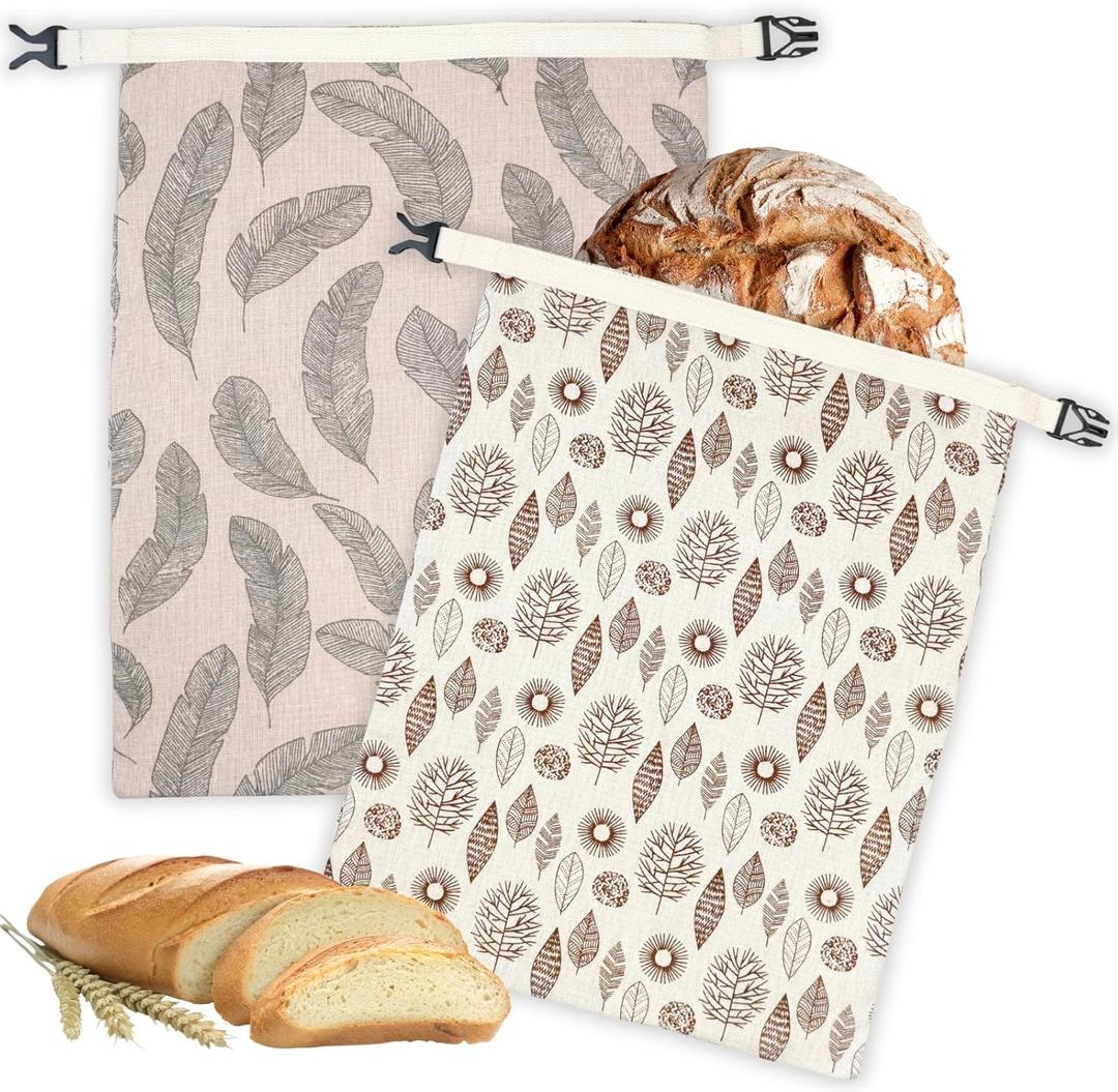 2 Pack Beeswax Bread Bags for Homemade Bread with Zipper, Large 13x17'' Reusable Beeswax Sourdough Bread Storage Bag, Keep Loaves Fresh Longer, Freezer Safe & Airtight, Natural, Zero Waste (Leaf)