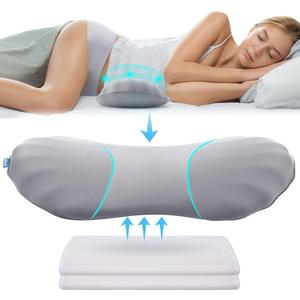 RESTCLOUD Adjustable Lumbar Support Pillow for Sleeping Memory Foam Back Support Pillow for Lower Back Pain Relief and Sleeping, Lumbar Support Pillow for Bed and Chair with 2 Insert Pads (Moon Grey)
