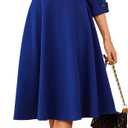 GRACE KARIN Work Dresses for Women 2025 3/4 Sleeve Fit and Flare Business Midi Dress Classy Office Dresses with Pockets (Large, Royal Blue)