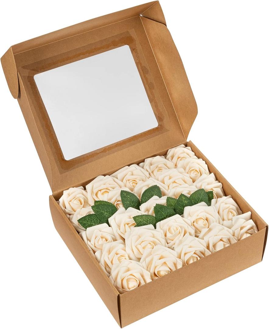 1 Set, Artificial DIY Foam Rose Stems (50 Pcs) - Cream for Home, Event Venue, and Craft Project