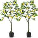 Jexine 2 Pack Artificial Lemon Tree 4 ft Tall Fake Plant Pre Potted Faux Lemon Tree Realistic Fruits for Indoor Home Decor Office Living Room