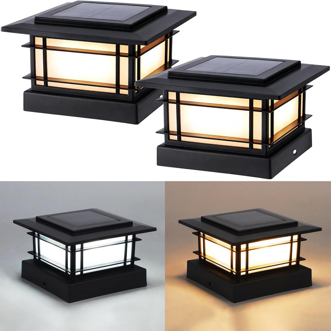 Dynaming 4x4 Solar Post Cap Lights Outdoor with 2 Color Modes, Fence Post Solar Lights Black Shell Fit for Vinyl/Wooden Posts, High Brightness SMD LED Lighting Decor for Garden Deck Patio, 2 Pack