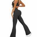 OVESPORT Workout Flare Jumpsuits Women Sexy Scrunch Butt Yoga Romper Backless Gym Bodycon V Back Seamless Unitard Playsuit Black, X-Large