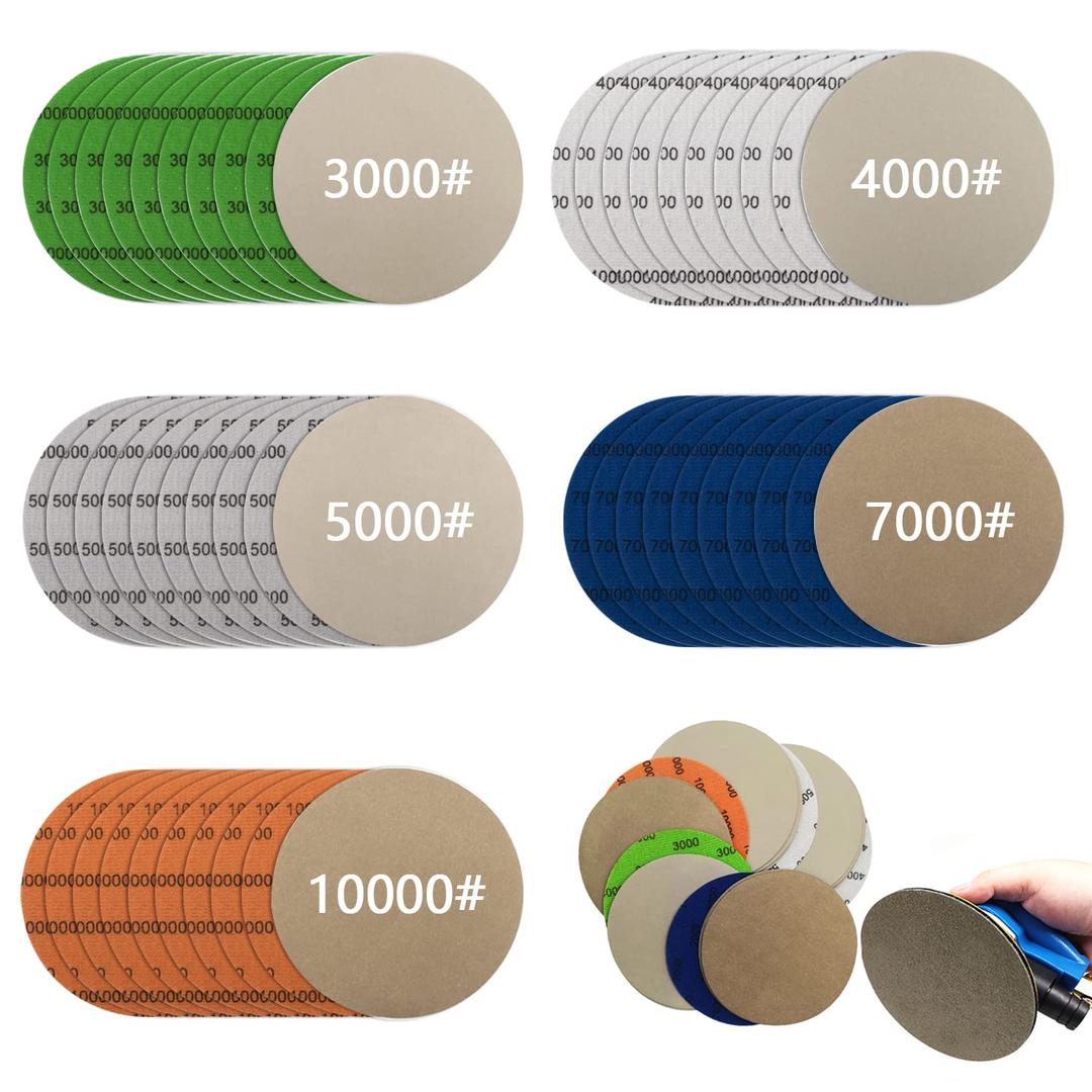 Sanding Disc Sandpaper, 50Pcs 5 Inch Hook & Loop Sandpaper, 3000 4000 5000 7000 10000 Grit,Round Silicon Carbide High Grit Wet Dry Sand Paper for Orbital Sander Auto, Wood or Metal Polishing