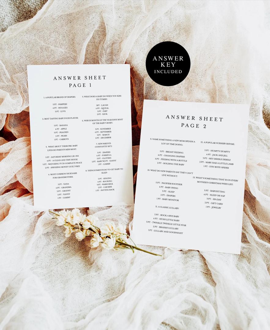 GardenCity Baby Shower Games - 50 Baby Shower Family Feud Game Cards, Boy or Girl, Gender Neutral, Minimalist