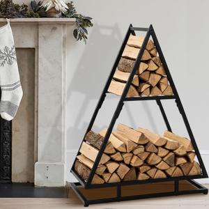 2-tier Firewood Rack Indoor winter Tree Log Holder 30 Inch (H) Heavy Duty Metal Firewood Storage Holder Stacker Organizer for Outdoor winter Fireplace Farmhouse Decor Housewarming Gift