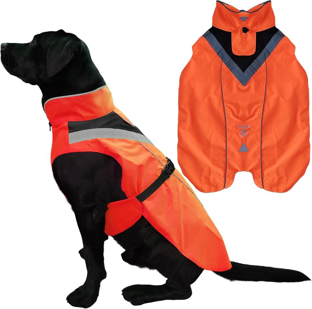 Waterproof Dog Rain Coat, Reflective Safety Strips & Leash Hole  Lightweight Adjustable Jacket for Medium Breeds - 2XL, Orange (XX-Large)