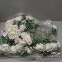 Jexine 50 Pcs Artificial Rose Flower Bulk Realistic Silk Fake Roses with Long Stem Plastic Artificial Flower Bouquet Real Looking for Home Wedding Centerpieces Party Decoration(White)