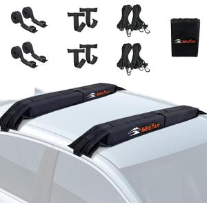 MeeFar Universal Car Soft Roof Rack Pads Luggage Carrier System for Kayak Surfboard SUP Canoe Include 2 Heavy Duty Tie Down Straps, 4 Tie Down Rope, 4 Quick Loop Strap and Storage Bag