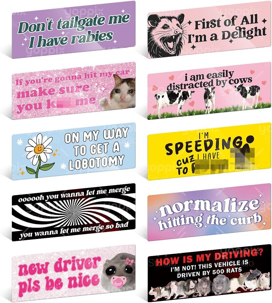 Yoppix 10PCS Funny Car Bumper Magnet, New Driver Magnet Prank Magnetic Sticker for Car Truck Metal, Hot Girls Hit Curbs New Driver Please Be Patient Waterproof Reusable