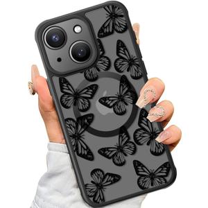 SEXYMOM Magnetic for iPhone 15 Case - Wireless Charging Compatible,Military Drop Tested Cover,Cute Floral Design for Women and Girls,Slim Fit Translucent Matte Phone Case - Little Butterfly