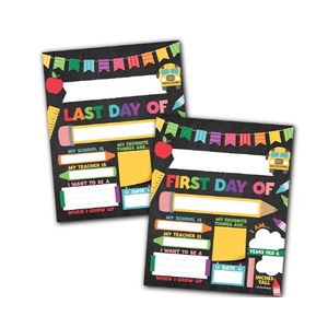 First Day of School Sign 10 Double-Sided First and Last Day Boards, 8x10 Back to School Photo Prop for Kids, Preschool, Kindergarten and Elementary, Fiesta Chalk Theme