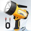 FORTO Rechargeable Spotlight Flashlight with 80000 Candela, 2000 Lumens Handheld Spotlight with Foldable Stand, 6 Modes IPX7 Waterproof LED Spot Lights for Boating Hunting Camping Hiking (Yellow)