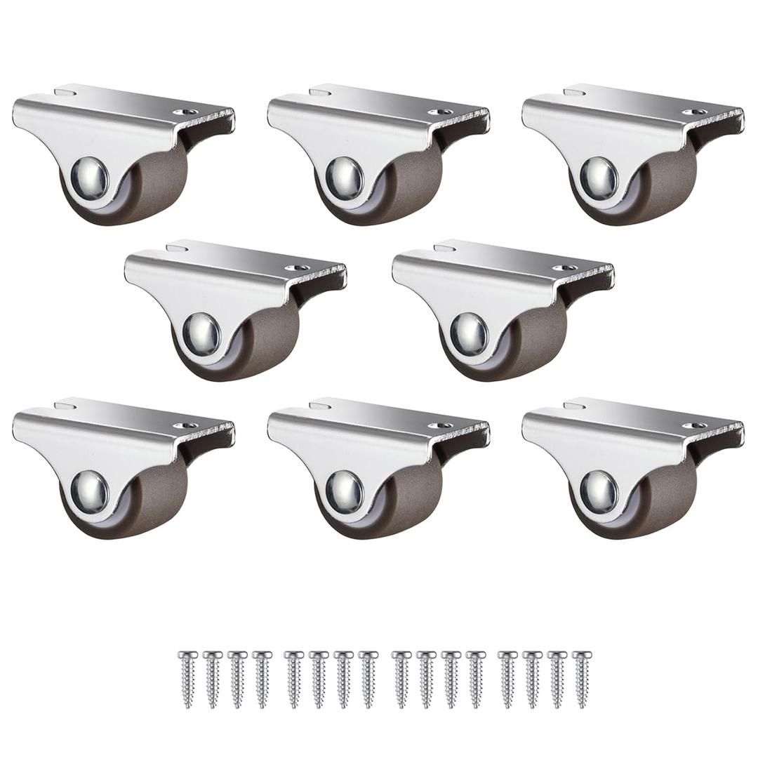 Mini Fixed Caster Wheels 1 Inch Low Profile Small Casters Set of 8, Steel Top Plate Silent TPE Rubber Rigid Caster Wheels for Furniture Rolling Cabinet Sliding Door Trundle Bed Drawers
