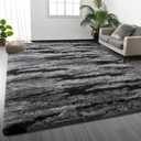 Deerhoo Large Shag Area Rugs 6 x 9, Tie-Dyed Plush Fuzzy Rugs, Black Gray | Soft Furry, Non-Slip, Washable, Indoor Carpet, For Living Room, Boys Bedroom, Nursery Kids Home Decor