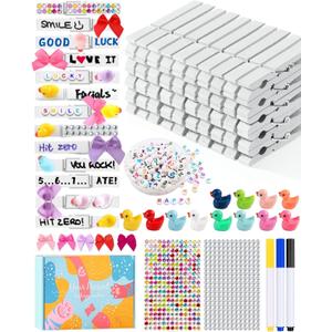 Cheer Pins for Backpack Cheer Stuff Kit 70 White Colored Clothes Pins with Mini Resin Ducks Bows Letter Beads Team Cheerleaders Gifts Bulk Pin Me Ribbon for Bag Decorations Competition Spirit Clips