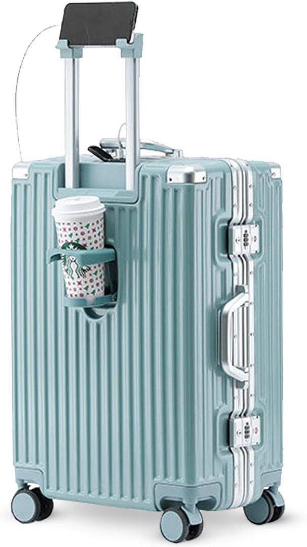 Carry-on with Cup Holder & USB Port Carry on Luggage Durable Luggage Suitcase Lightweight Hardside Luggage with TSA lock & Phone Holder 360 double spinner Wheels (Blue=20lnch, 20lnch)