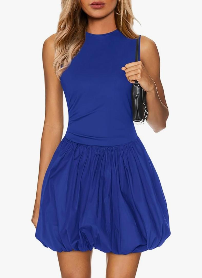 KIRUNDO Summer Bubble Dress for Women 2026 Casual Mini Spring Bodycon Cocktail Dresses Sleeveless Drop Waist Sundress Beach (Small)