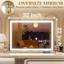 ROLOVE Vanity Mirror with Lights, 32" x 22" Large Lighted Vanity Mirror with Dimmable 3 Modes, LED Makeup Mirror, 10X Magnification, USB Charging Port, Tabletop or Wall-Mounted Square Gold