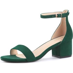 PARTY Women's Open Toe Ankle Strap Low Block Chunky Heels Sandals (8, Emerald Green)