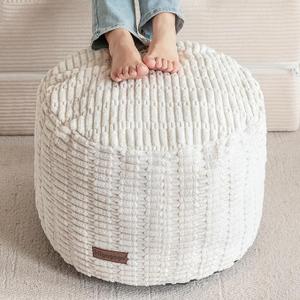 HIGOGOGO Pouf Ottoman Stuffed Round Modern Foam Filled Foot Rest Poufs for Living Room Chair Decorative 26 X 18 Inches Boho Relax Stool for Wedding Christmas Party, Beige
