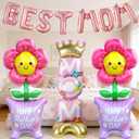 11Pcs Happy Mother's Day Balloons Set, 16Inch and 60Inch BEST MOM Large Standing Flower Foil Balloons for Mothers Day Celebrations Grandmother Birthday Party Decorations