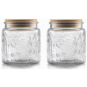 ANSQU Set of 2 Vintage Glass Airtight Storage Jars, 17 FL OZ Glass Storage Containers with Bamboo Lids, Canning Jar for Kitchen Counter, Pantry, Cookie, Coffee, Tea, Sugar, Cute Jars