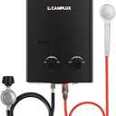 CAMPLUX 1.32 GPM Portable Water Heater, 5L Tankless Water Heater Propane Outdoor, AY132B, Black