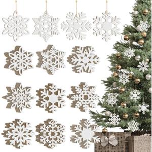 Wooden Snowflake Ornaments - 36PCS Hanging Christmas & New Year Decorations - 9 Styles DIY Cutouts - Unfinished (Large, White)